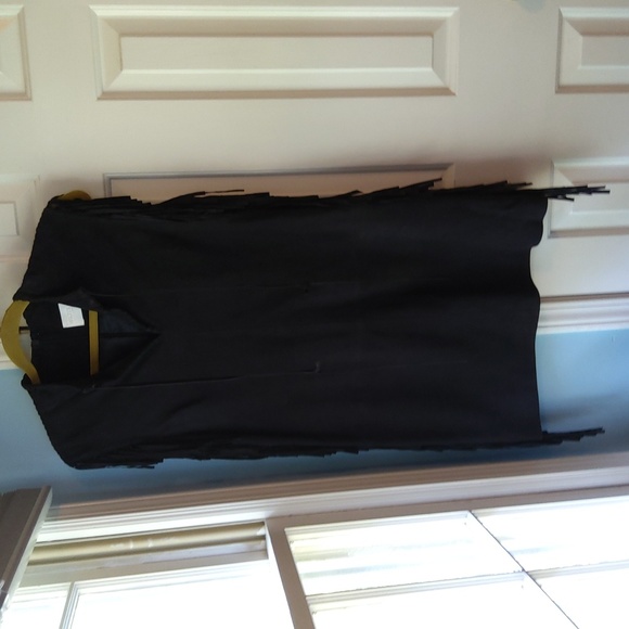 💥Nwot💥WALTER BAKER Black Suede Sleeveless Dress w/ Side Fringe - Picture 4 of 11